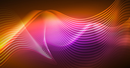Abstract shiny glowinng color wave design element on dark background - science or technology concept, vectorのイラスト素材