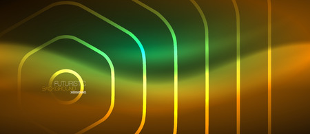 Neon glowing wave, magic energy and light motion background. Vector design wallpaper templateのイラスト素材