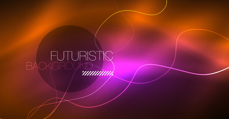 Abstract shiny glowinng color wave design element on dark background - science or technology concept, vectorのイラスト素材