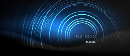 Dark abstract background with glowing neon circles, vectorのイラスト素材
