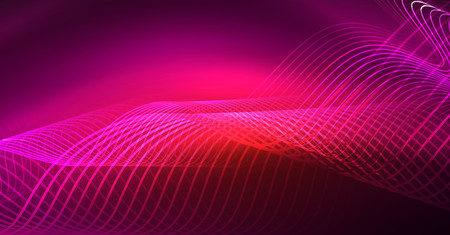 Abstract shiny glowinng color wave design element on dark background - science or technology concept, vectorのイラスト素材
