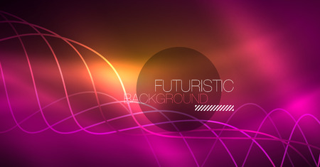 Abstract shiny glowinng color wave design element on dark background - science or technology concept, vectorのイラスト素材