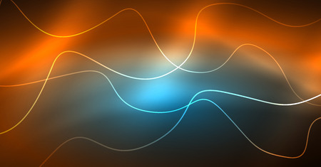 Abstract shiny glowinng color wave design element on dark background - science or technology concept, vectorのイラスト素材