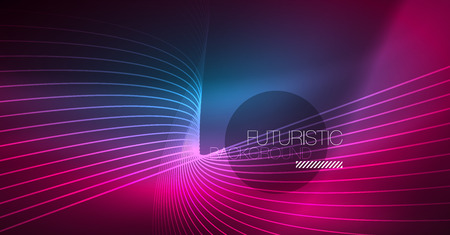 Digital technology abstract background - neon geometric design. Abstract glowing lines. Colorful techno vector background. Futuristic shape.のイラスト素材