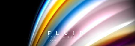 Bright colorful liquid fluid lines on black, vector modern abstract backgroundのイラスト素材