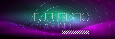 Glowing neon circle line dots, round line design, abstract style on black background. Neon abstract round circles Magic neon lights and glowing dots. Vector illustrationのイラスト素材