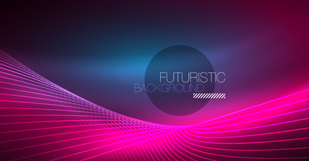 Digital technology abstract background - neon geometric design. Abstract glowing lines. Colorful techno vector background. Futuristic shape.のイラスト素材