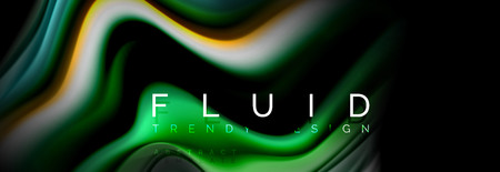 Bright colorful liquid fluid lines on black, vector modern abstract backgroundのイラスト素材