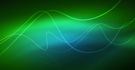 Abstract shiny glowinng color wave design element on dark background - science or technology concept, vectorのイラスト素材
