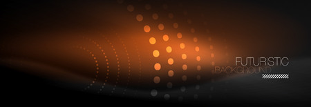 Glowing neon circle line dots, round line design, abstract style on black background. Neon abstract round circles Magic neon lights and glowing dots. Vector illustrationのイラスト素材