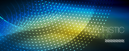 Glowing light particles in dark neon space, magic glow shiny abstract background. Vector designのイラスト素材