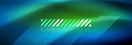 Neon glowing techno lines, hi-tech futuristic abstract background template with lines. Vector illustrationのイラスト素材