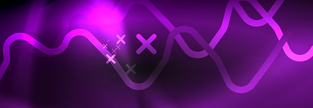 Dark neon light glowing template, abstract vector background lines design
