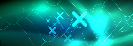 Neon glowing techno lines, hi-tech futuristic abstract background template with square shapes