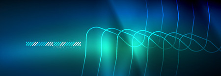 Neon glowing techno lines, hi-tech futuristic abstract background template with square shapesのイラスト素材