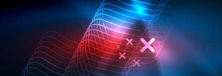 Neon blue glowing techno lines, hi-tech futuristic abstract background template with square shapesのイラスト素材