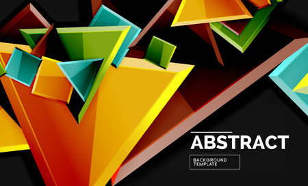 Glossy mosaic style geometric shapes - squares and triangles on black. Vector illustration