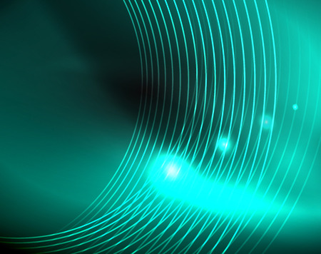 Dark space with neon color glowing lights abstract background. Vector techno circles templateのイラスト素材