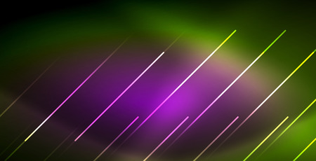 Neon glowing wave, magic energy and light motion background. Vector wallpaper templateのイラスト素材