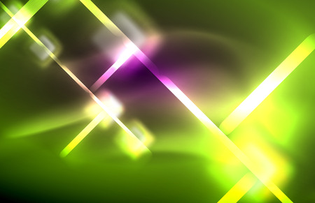 Neon square and line lights on dark background with blurred effects, vector modern designのイラスト素材