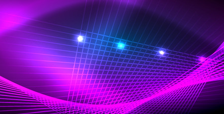 Neon glowing techno lines, blue hi-tech futuristic abstract background templateのイラスト素材