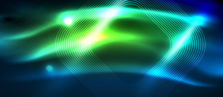 Neon glowing techno lines, hi-tech futuristic abstract background template with square shapes, vector designのイラスト素材