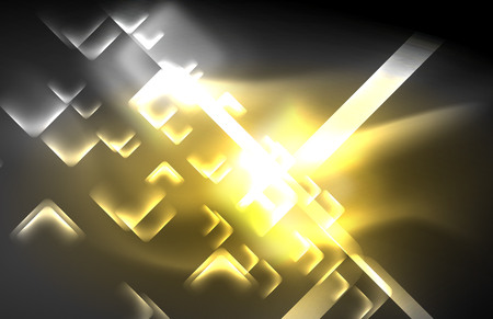 Neon square and line lights on dark background with blurred effects, vector modern designのイラスト素材