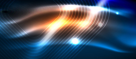 Neon glowing techno lines, hi-tech futuristic abstract background template with square shapes, vector designのイラスト素材