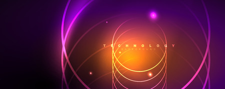 Shiny neon lights, dark abstract background with blurred magic neon light curved lines. Vectorのイラスト素材