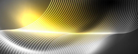 Shiny neon lights, dark abstract background with blurred magic neon light curved lines. Vectorのイラスト素材