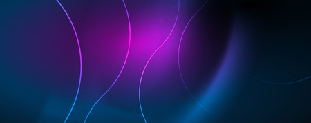 Trendy neon blue abstract design with waves and circles. Neon light glowing effect. Abstract digital...