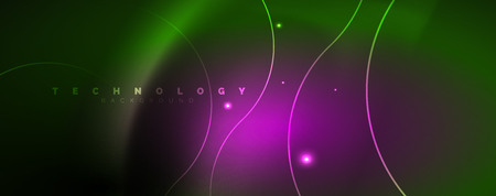 Shiny neon lines template - northern lights glowing blur lines. Futuristic style glow neon 80s disco club or night party techno template. Vectorのイラスト素材