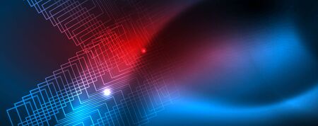 Neon glowing techno lines, hi-tech futuristic abstract background template, vectorのイラスト素材