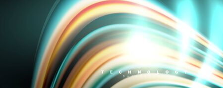 Fluid color rainbow style wave abstract background, techno modern design on black. Vectorのイラスト素材