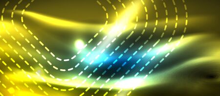 Neon glowing techno lines, hi-tech futuristic abstract background template with square shapes, vector designのイラスト素材