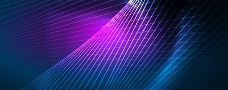 Neon blue glowing lines, magic energy space light concept, abstract background wallpaper design, vector illustrationのイラスト素材
