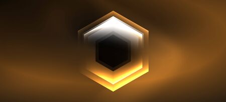 Neon color hexagon shapes, lines on black background. Modern template for web backdrop design. Abstract geometric frame. Vector futuristic template background.のイラスト素材