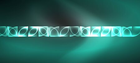 Neon glowing techno lines, hi-tech futuristic abstract background. Template with abstract shapes in dark spaceのイラスト素材