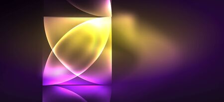 Neon glowing techno lines, hi-tech futuristic abstract background. Template with abstract shapes in dark spaceのイラスト素材