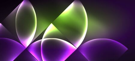 Neon glowing techno lines, hi-tech futuristic abstract background. Template with abstract shapes in dark spaceのイラスト素材