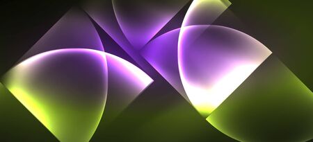 Techno glowing glass geometric shapes vector background, futuristic dark template with neon light effects and simple forms. Vintage poster for decoration designのイラスト素材
