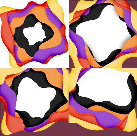 Vector decorative background. Abstract web template with cut out 3d paper abstract waves on light background for decoration design. Abstract geometric frame.のイラスト素材