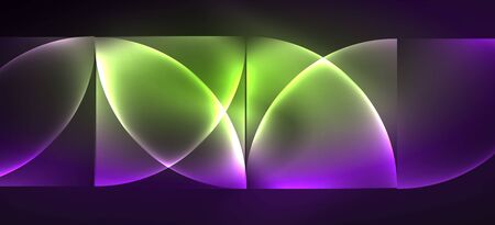 Neon glowing techno lines, hi-tech futuristic abstract background. Template with abstract shapes in dark space, vector illustrationのイラスト素材