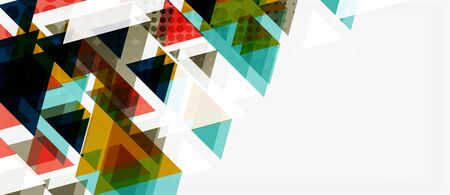 Banner with multicolored mosaic triangle geometric design on white background. Abstract texture....