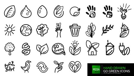 Hand drawn natural go green doodle iconsのイラスト素材
