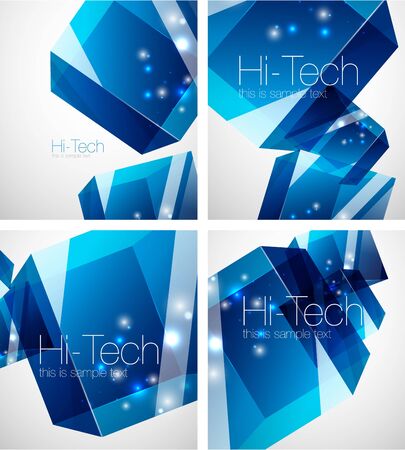 Glass blue cube technology abstract background setのイラスト素材