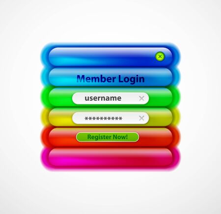 Login menu web interface template with buttons and sample text. Modern line style design page, user account password. Ui navigation vector artのイラスト素材