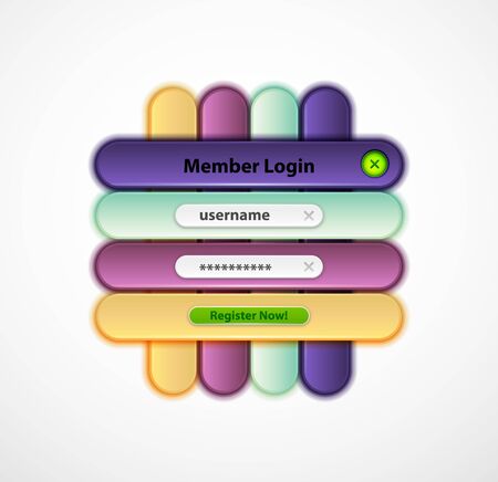 Login menu web interface template with buttons and sample text. Modern line style design page, user account password. Ui navigation vector artのイラスト素材