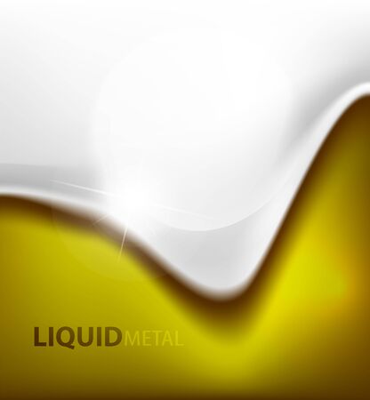 Flowing yellow golden liquid metal background with bright color. Metallic design modern hi-tech modern futuristic illustrationのイラスト素材