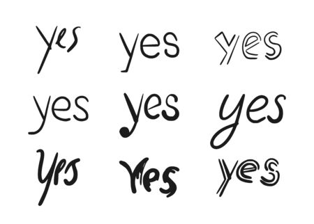 Set of yes words calligraphic hand drawn iconsのイラスト素材
